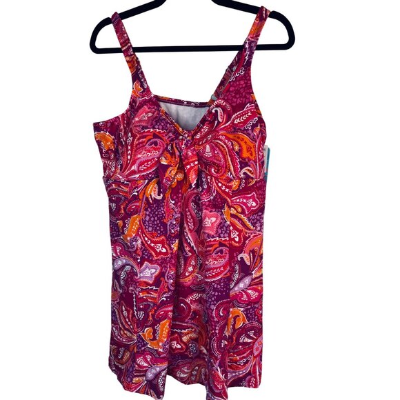 2/$35 NWT Swim Solutions 22W Tummy Control Bow-Front Swim Dress Bust Support - Picture 7 of 16